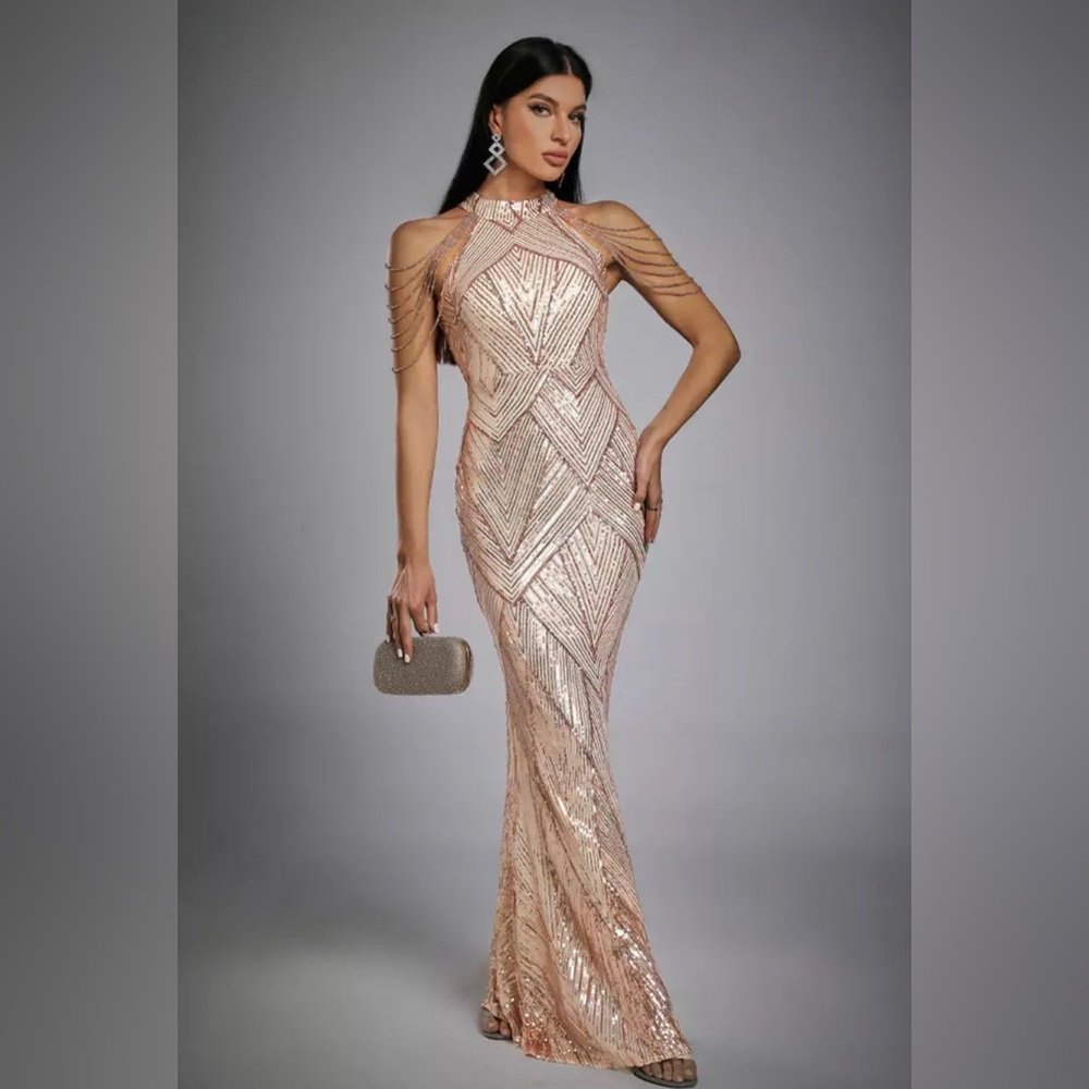 Diana Rose Gold Sequin Maxi Dress